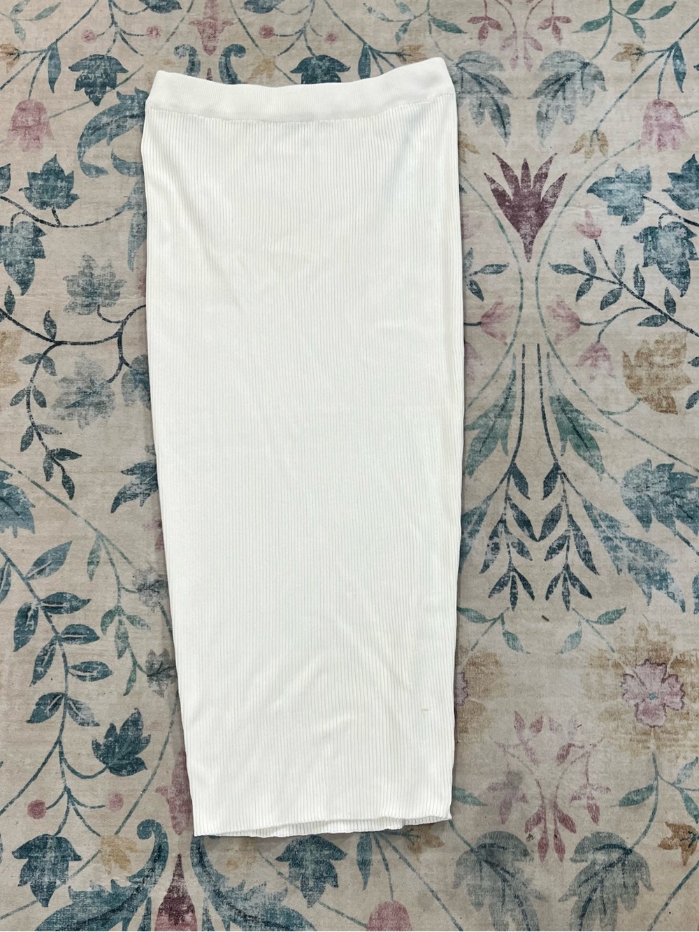Fashion Nova White Ribbed Midi Pencil Skirt
